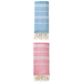2 Packs Stripe Turkish Beach Towel with Tassel, Quick Dry Sand Free Towel for Beach Bath 71" x 35"