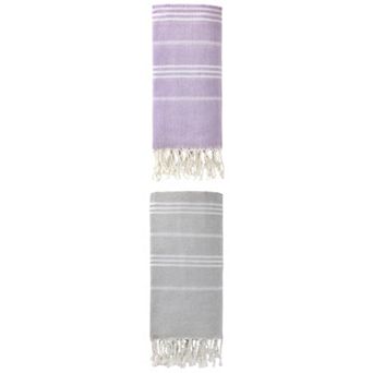 2 Packs Stripe Turkish Beach Towel with Tassel Sand Free Towel for Beach Bath 71" x 35"