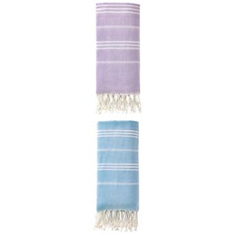 2 Packs Stripe Turkish Beach Towel with Tassel Sand Free Towel for Beach Bath 71" x 35"
