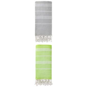 2 Packs Stripe Turkish Beach Towel with Tassel Sand Free Towel for Beach Bath 71" x 35"