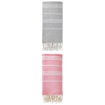 2 Packs Stripe Turkish Beach Towel with Tassel Sand Free Towel for Beach Bath 71" x 35"