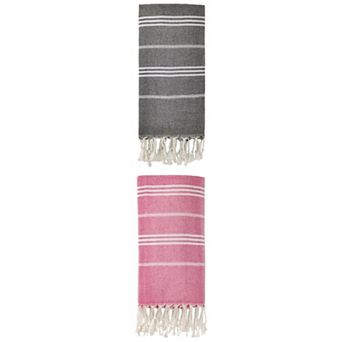 2 Packs Stripe Turkish Beach Towel with Tassel, Quick Dry, Sand Free Towel 71" x 35"