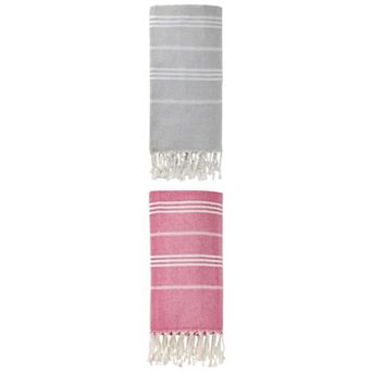 2 Packs Stripe Turkish Beach Towel with Tassel, Quick Dry, Sand Free Towel 71" x 35"
