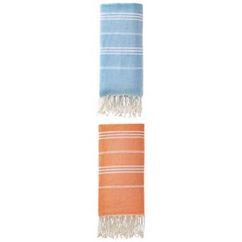 2 Packs Stripe Turkish Beach Towel with Tassel, Quick Dry, Sand Free Towel 71" x 35"