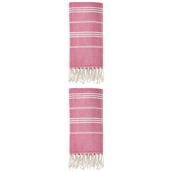 2 Packs Stripe Turkish Beach Towel with Tassel, Quick Dry, Sand Free Towel 71" x 35"