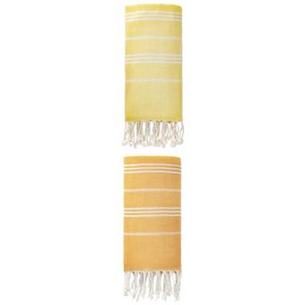 2 Packs Stripe Turkish Beach Towel with Tassel Quick Dry Sand Free Towel for Beach Bath 71" x 35"