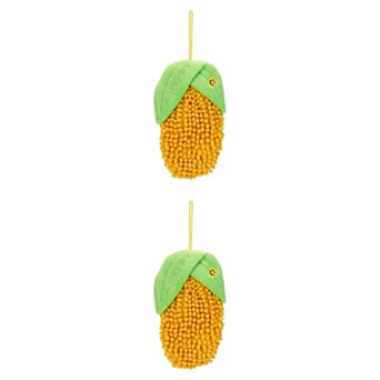 2 Packs Cute Corn Shaped Chenille Hanging Hand Towel Soft Absorbent Quick Dry Towel for Home 5"x8"