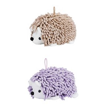 2 Packs Cute Animal Chenille Hanging Hand Towel, Absorbent Soft Bathroom Towel 6" x 10"