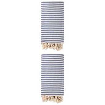 2 Packs Turkish Beach Towel Striped Tassel Design Lightweight Sand Free Towel 71"x40"