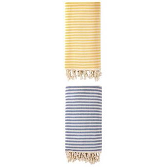 2 Packs Turkish Beach Towel Striped Tassel Design Lightweight Sand Free Towel 71"x40"