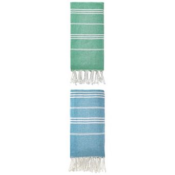 2 Packs Stripe Turkish Beach Towel with Tassel, Quick Dry, Sand Free Towel for Beach Bath 71" x 35"
