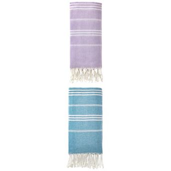 2 Packs Stripe Turkish Beach Towel with Tassel, Quick Dry, Sand Free Towel for Beach Bath 71" x 35"