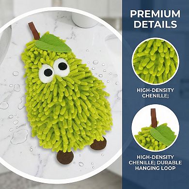 2 Packs Chenille Hanging Hand Towel, Cute Fruit Shape Design Fluffy Soft Absorbent for Home 7" x 11"