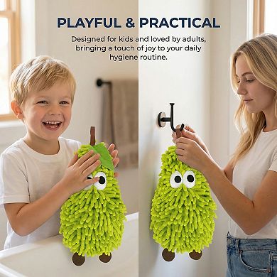 2 Packs Chenille Hanging Hand Towel, Cute Fruit Shape Design Fluffy Soft Absorbent for Home 7" x 11"