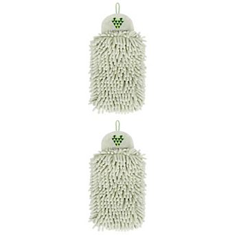 2 Packs Fluffy Chenille Hanging Hand Towel Ultra-Soft Absorbent Quick Dry Decorative Towel 4" x 10"