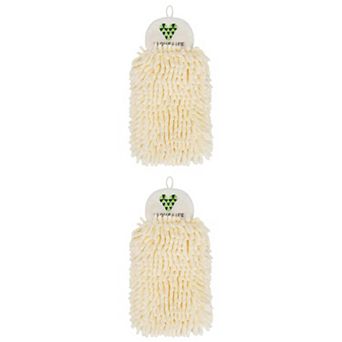 2 Packs Fluffy Chenille Hanging Hand Towel Ultra-Soft Absorbent Quick Dry Decorative Towel 4" x 10"