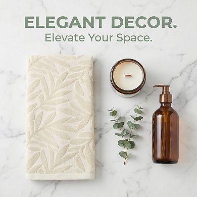 Decorative Embossed Leaf Hand Towels, Pure Cotton, Absorbent 28"x 16" Towel Set for Room