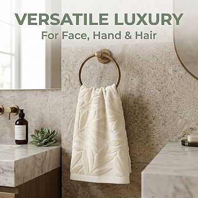 Decorative Embossed Leaf Hand Towels, Pure Cotton, Absorbent 28"x 16" Towel Set for Room