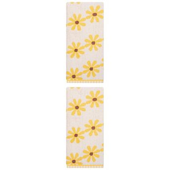 2 Packs Pure Cotton Daisy Pattern Hand Towel, Highly Absorbent, Floral Design, for Home 13" x 29"