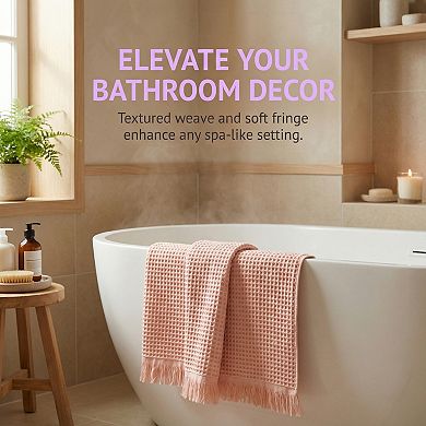 2 Packs Solid Cotton Waffle Bath Towel with Tassel, Quick Dry Highly Absorbent Towel 71"x35"