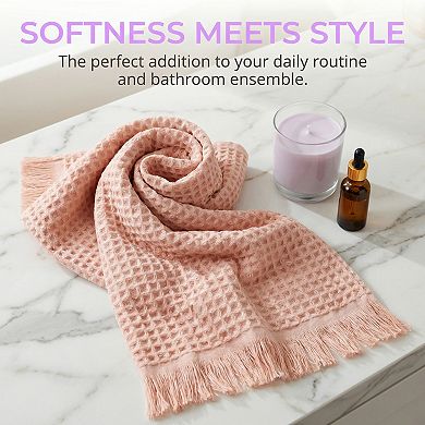 2 Packs Solid Cotton Waffle Bath Towel with Tassel, Quick Dry Highly Absorbent Towel 71"x35"