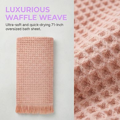 2 Packs Solid Cotton Waffle Bath Towel with Tassel, Quick Dry Highly Absorbent Towel 71"x35"
