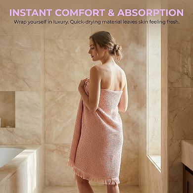 2 Packs Solid Cotton Waffle Bath Towel with Tassel, Quick Dry Highly Absorbent Towel 71"x35"