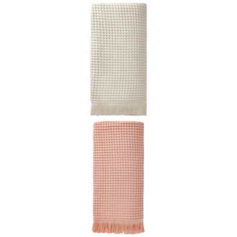 2 Packs Solid Cotton Waffle Bath Towel with Tassel, Quick Dry Highly Absorbent Towel 71"x35"