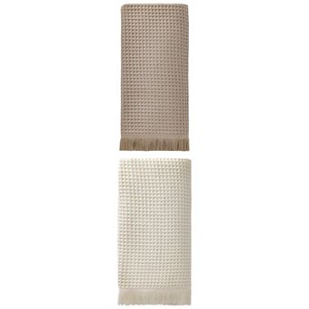 2 Packs Solid Cotton Waffle Bath Towel with Tassel, Quick Dry Highly Absorbent Towel 71"x35"