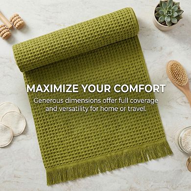2 Packs Solid Cotton Waffle Bath Towel with Tassel, Quick Dry Highly Absorbent Towel for Gym 71"x35"