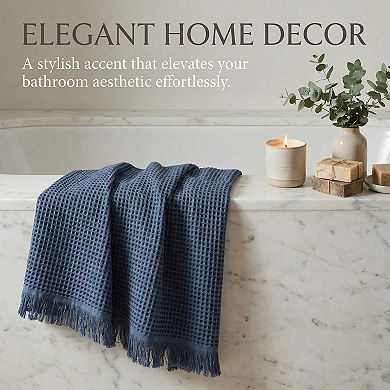 2 Packs Solid Cotton Waffle Bath Towel with Tassel Quick Dry Highly Absorbent Towel for Gym 71"x35"