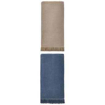 2 Packs Solid Cotton Waffle Bath Towel with Tassel Quick Dry Highly Absorbent Towel for Gym 71"x35"