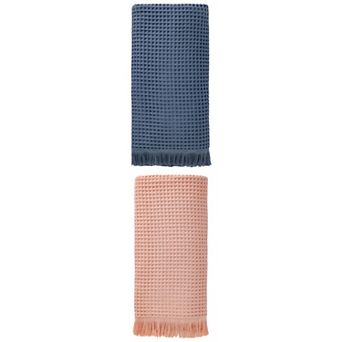 2 Packs Solid Cotton Waffle Bath Towel with Tassel Quick Dry Highly Absorbent Towel for Gym 71"x35"