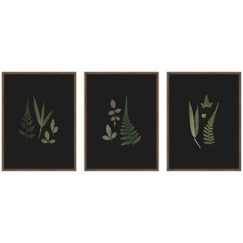 Minimalist Botanical Leaf on Black 3 pc Framed Canvas Wall Art Set by Stephanie Klatt