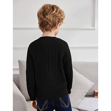 Girls Button Front Cable Knit Cardigan Long Sleeve Cropped Kids Sweaters