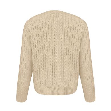 Girls Button Front Cable Knit Cardigan Long Sleeve Cropped Kids Sweaters