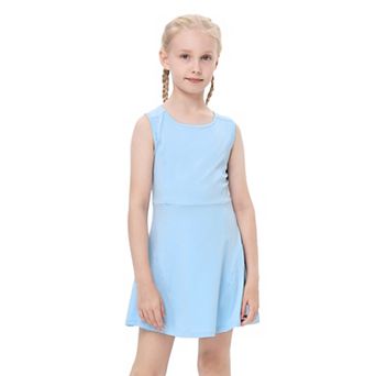 Kid Girls Sport Outfit Tennis Golf Dress Sleeveless Pleated Skirt Set with Shorts Liner Pockets 3-12