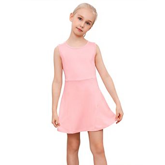 Kid Girls Sport Outfit Tennis Golf Dress Sleeveless Pleated Skirt Set with Shorts Liner Pockets 3-12