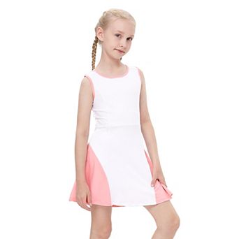 Kid Girls Sport Outfit Tennis Golf Dress Sleeveless Pleated Skirt Set with Shorts Liner Pockets 3-12