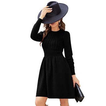 Women's Long Sleeve Crew Neck Knit Midi Dress A Line Sweater Dress