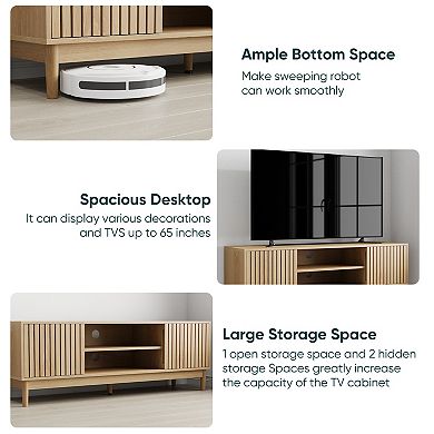 Mid-Century Modern 55-Inch TV Stand with Storage, Oak Finish