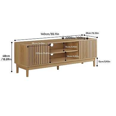 Mid-Century Modern 55-Inch TV Stand with Storage, Oak Finish