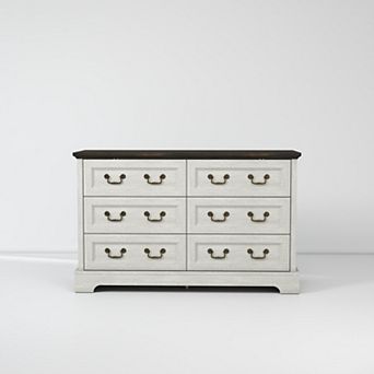 Farmhouse 6-Drawer Dresser, Rustic Grey, 47.2x15.7x29.4 in