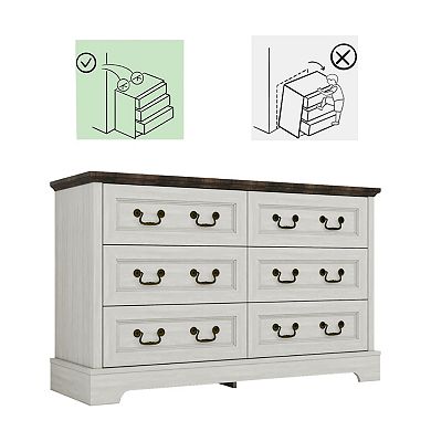 Farmhouse 6-Drawer Dresser, Rustic Grey, 47.2x15.7x29.4 in