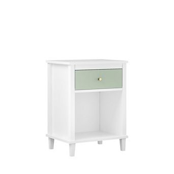 26.77''H Wooden Nightstand with One Drawer One Shelf for Kids, Adults, Sage and Golden Handle