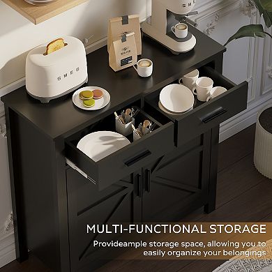 Modern Farmhouse Kitchen Storage Cabinet, Black Buffet Sideboard with 2 Drawers & 2 Doors