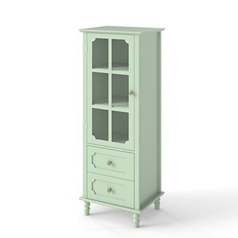 Mint Green Buffet Cabinet with Glass Doors and Double Drawer for Living room, Dining Room Hallway