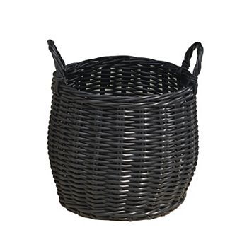 Lucius Round Resin Woven Wicker Basket with Handles - 13" x 13" x 10.2" - Black - For Clothes, Towel