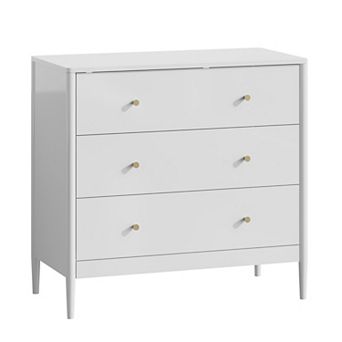 Modern 3 Drawer Dresser Chest, White MDF Wood Storage Cabinet with Smooth Slide Drawers for Bedroom