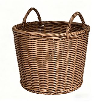 Joseph Round Cone Woven Resin Wicker Basket with Handles, 16x16x10.5 in Chocolate Brown